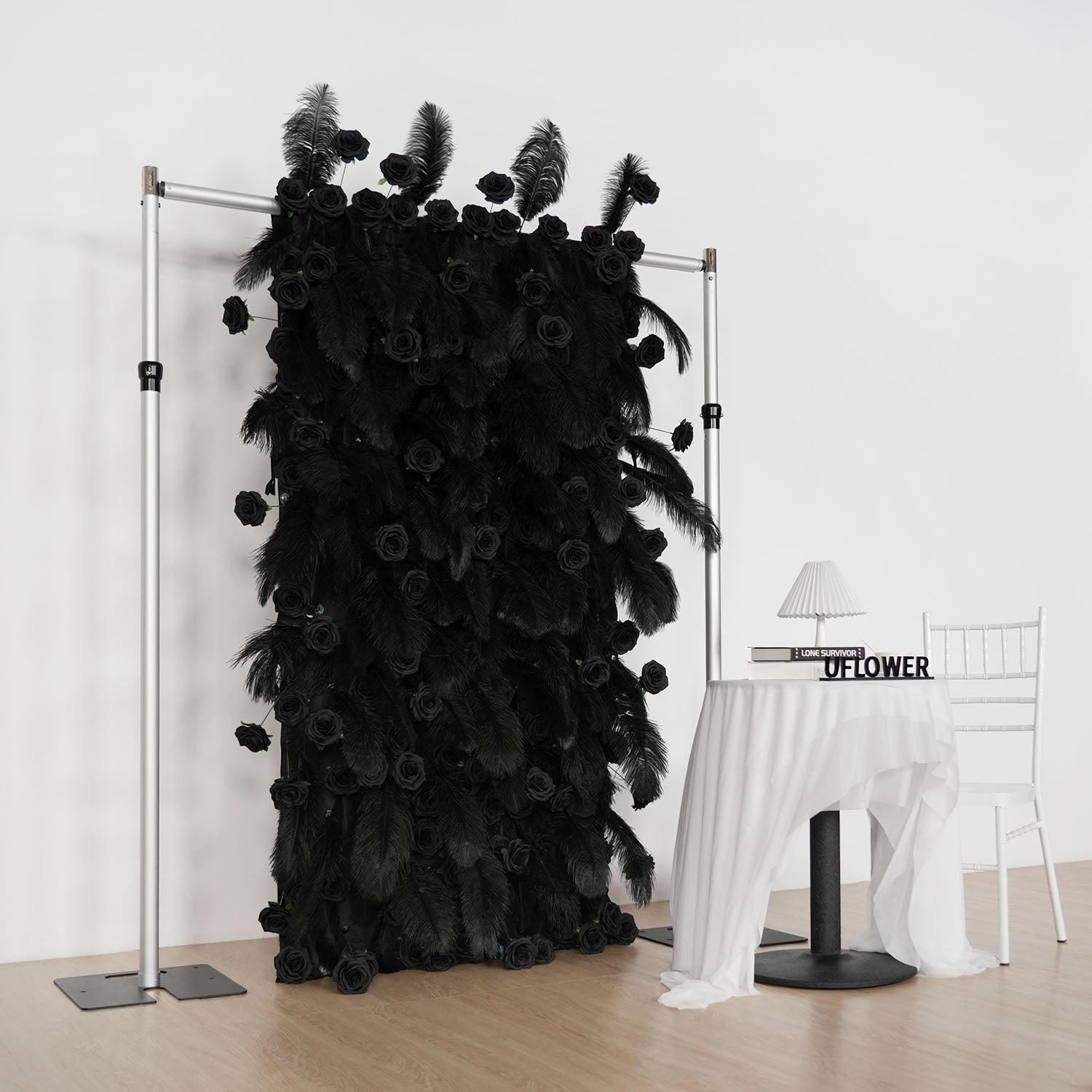 Uflower Artificial Black 5D Flower Wall Wedding Backdrop Decoration